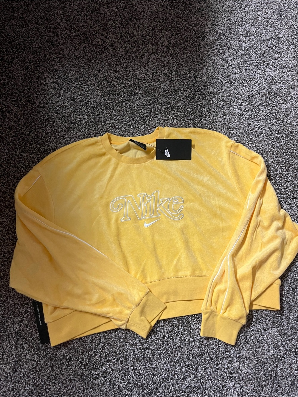 Nike Women's Yellow Cropped Crewneck Sweatshirt with White Logo